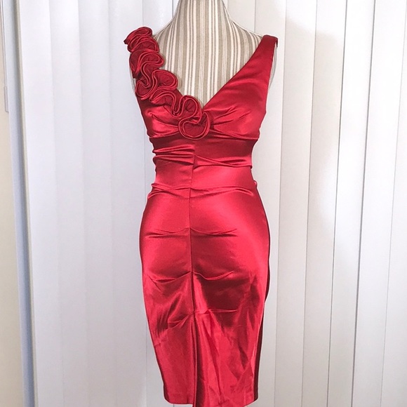 red satin wiggle dress Vintage 1950s Red Silk Satin Wiggle Dress New! Coutura Vintage